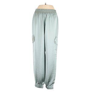 Express XS Satin Palazzo Boyfriend Teal Cargo Pants High-rise